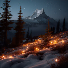winter sunset in the mountains, this design was generated by an artificial intelligence	