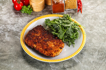 Tasty roasted breaded meat schnitzel