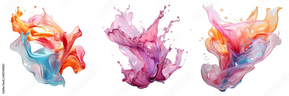 Poster png set transparent liquid splashing on a transparent background