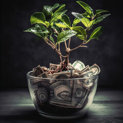 tree in a pot of money, this design was generated by an artificial intelligence	