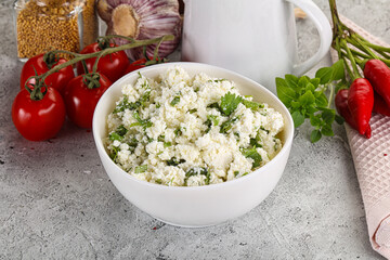 Curd cheese with green herbs