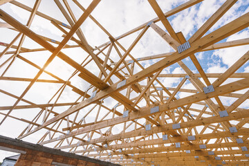 New build roof with wooden truss, post and beam framework