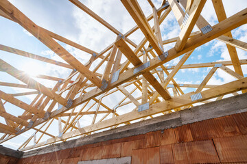 Roof trusses on new residential housing development construction site