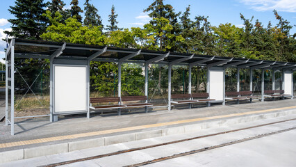 Bus shelters with waiting bench template city lightbox for advertising