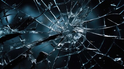 Close-up of a broken glass object against a completely black background.