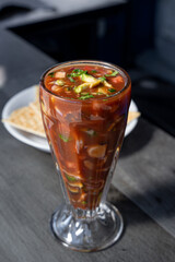 Delicious shrimp, fish and octopus coctel campechana Mexican style
