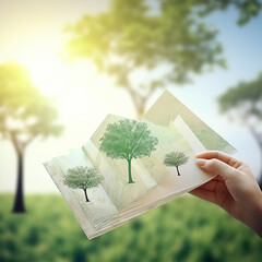 hand holding a book, green energy, this design was generated by an artificial intelligence	