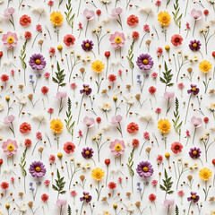 wild flower seamless pattern. summer meadow flowers on white background. - 647443086