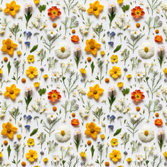 wild flower seamless pattern. summer meadow flowers on white background. - 647443092