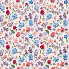 wild flower seamless pattern. summer meadow flowers on white background. blue flax, sweet pea