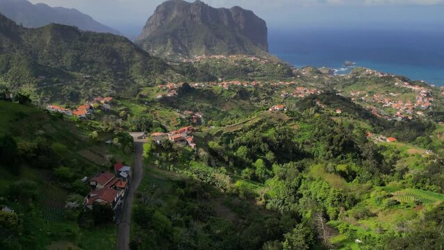 Beautiful aerial footage of 600 metres Penha d'&Aacute;guia rocks one of Madeira's most outstanding geological symbols