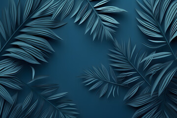 Blue Palm Leaves on Blue Background