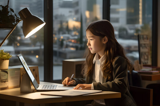 Asian Girl Working on Laptop
