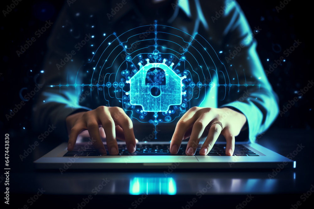Aufkleber digital padlock in front of a laptop computer as concept for cyber security and data protection. hig