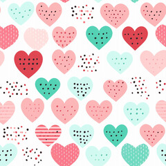 hearts on white background seamless pattern,valentines days , light red, pink green pink hearts. High quality photo