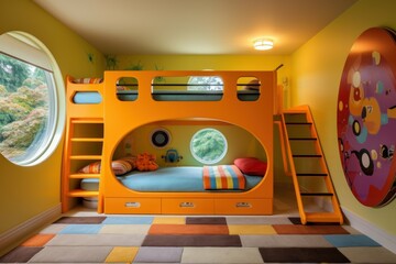 Imaginative Colorful room kids tent. Carpet color. Generate Ai