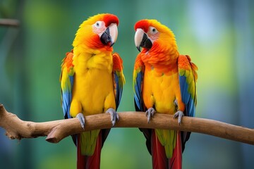 Vibrant Bright parrots. Animal nature cute. Generate Ai