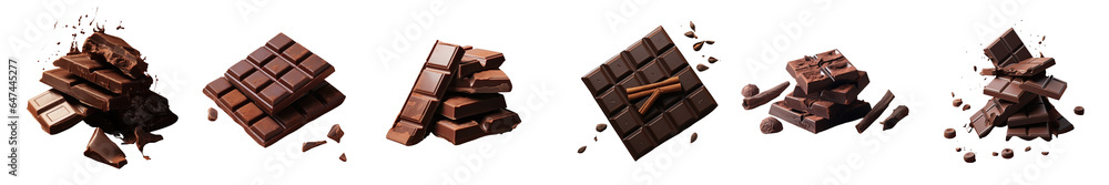 Poster png set cocoa dark chocolate isolated on a transparent background