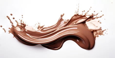 Fotobehang A splash of chocolate on a white background. © Tanuha