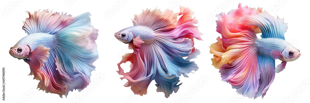 Wall mural Png Set Siamese fighting fish with vibrant colors and distinctive features on a transparent background - Wall murals