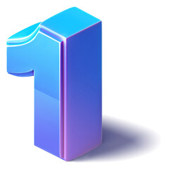 A Illustration of Number 1 isometric 3D isolated on a white background