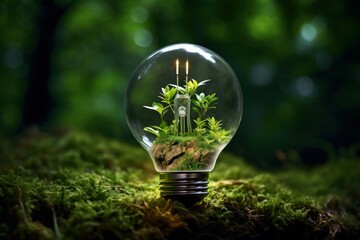 Efficient Eco green bulb. Economy power. Generate Ai