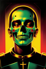 Portrait of a futuristic Day of the Dead skull masked man, Generative AI