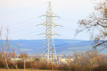 Power line. Background with selective focus and copy space