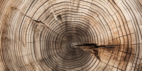 Naklejka premium A closeup detailed look at the crosssection of a tree trunk, showing the age of the tree and its contribution to carbon absorption during its lifetime.