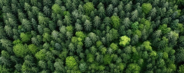 An overhead shot of a patch of vibrant green trees in contrast with a nearby lifeless gray area devoid of any greenery signifying large scale deforestation. - obrazy, fototapety, plakaty