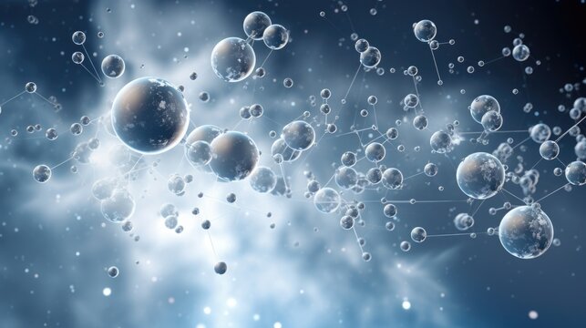 Carbon dioxide molecules depicted floating in the atmosphere.