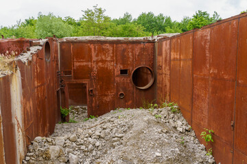 Abandoned secret nuclear bunker. Cold War command post, object 1180. Background