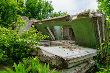 Elements of an abandoned building. Background with selective focus and copy space