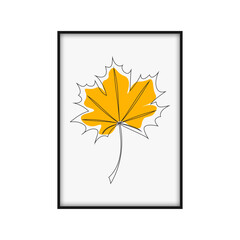 One line drawing of an autumn leaf. Autumn script font and leaves isolated on a white background vector illustration.