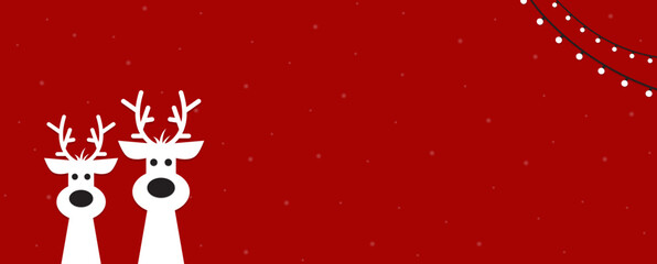 Cute Christmas reindeer on a red background. Christmas background, banner, or card.