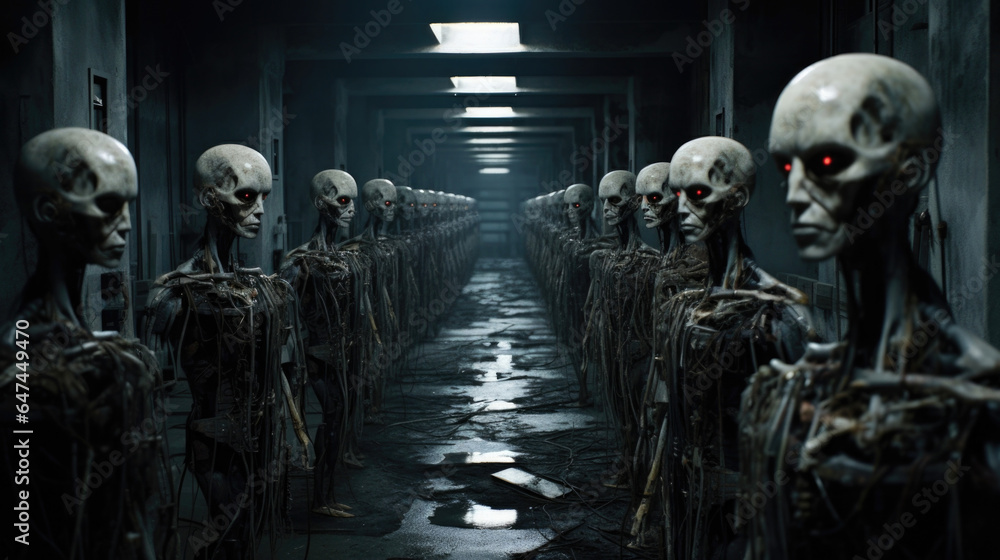 Poster a haunting image captures an abandoned ai facility where sympathetic ai rights activists have freed 