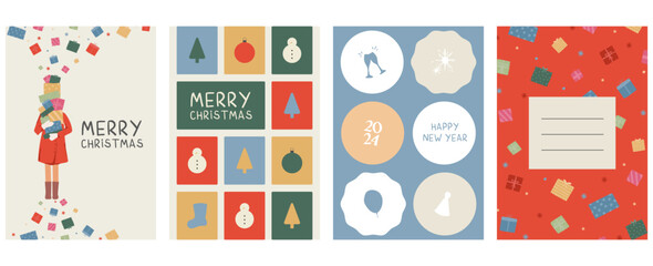 CHRISTMAS,HOLIDAY AND NEW YEAR VECTOR CARDS. Set of four xmas cards. Christmas templates. Corporate Christmas cards and invitations. Minimalist style