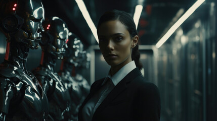 A tense hostage situation in a dimly lit corporate building, with our detectives cybernetic limbs allowing them to climb effortlessly up the side of the structure to access the compromised