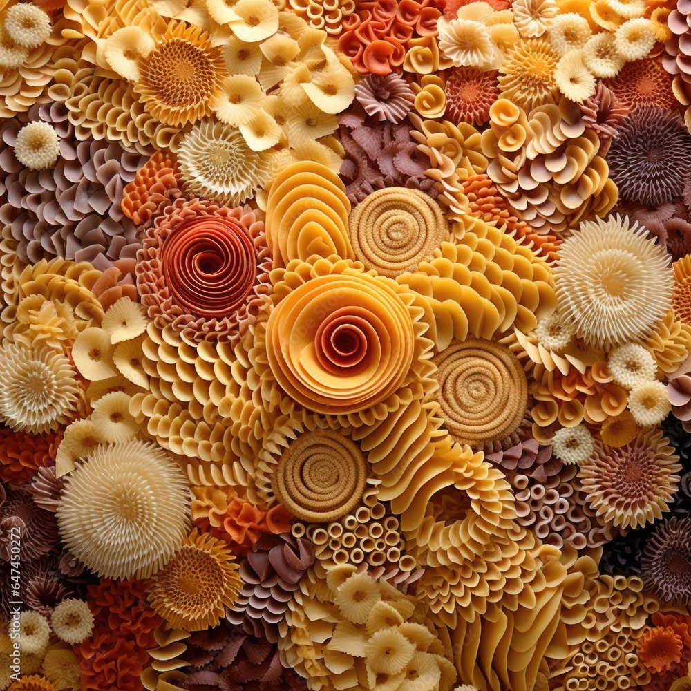 Poster a close up of a bunch of different types of pasta. generative ai.