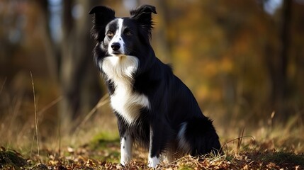 Fototapeta premium playful border collie in the woods, lawn, grass field