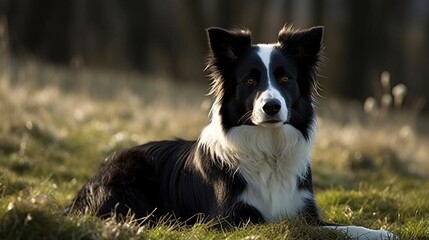 Fototapeta premium playful border collie in the woods, lawn, grass field