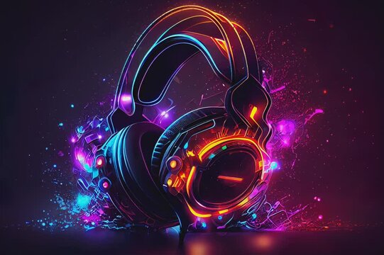 abstract music background with headphones