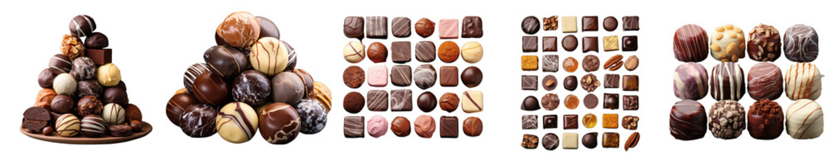 Png Set Different chocolate pralines on stone background transparent background - obrazy, fototapety, plakaty