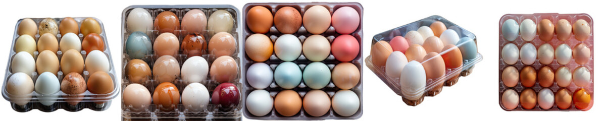 Png Set Plastic box with chicken and duck eggs available for purchase transparent background