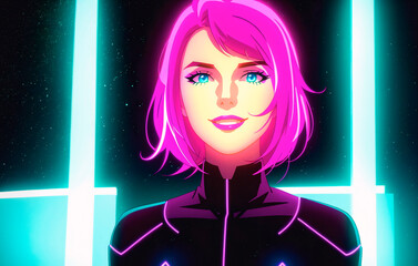 girl with pink hair on a black background.