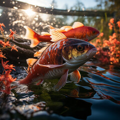 photo of a school of colorful Japanese carp