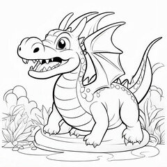 Dragon Coloring Fun: Dive into 3D Artistry with a Fiery Baby Dragon in Black & White