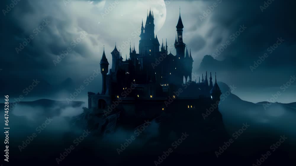 Poster an otherworldly castle standing silently in an imtrable fog hanging in a void of nothingness subsist