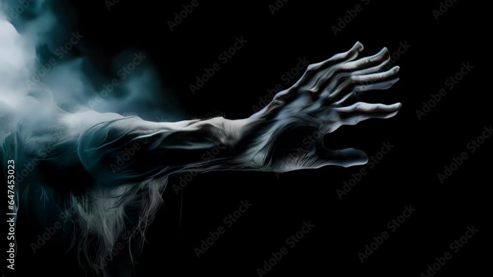 Poster a spectral hand reaching out from a shadowy void its long fingers clutched in a menacing claw..