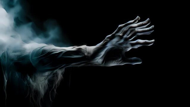 A spectral hand reaching out from a shadowy void its long fingers clutched in a menacing claw..